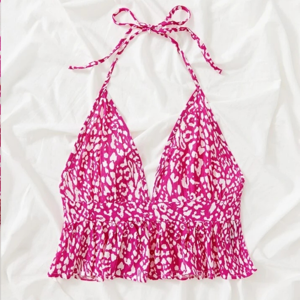 Shein Pink and White Leopard Print Halter Top